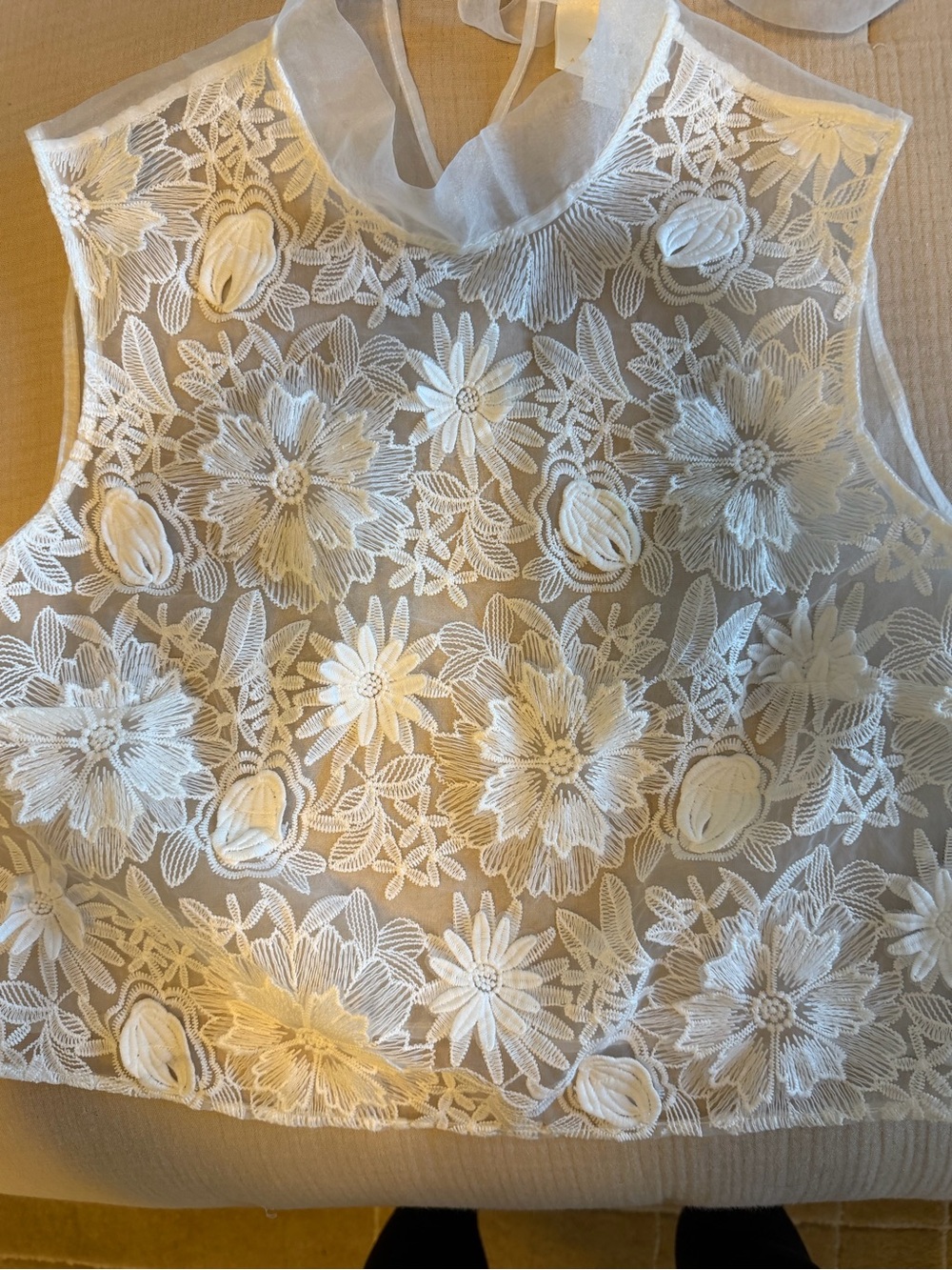 Anthropologie Cream White Floral Lace Sleeveless Tank